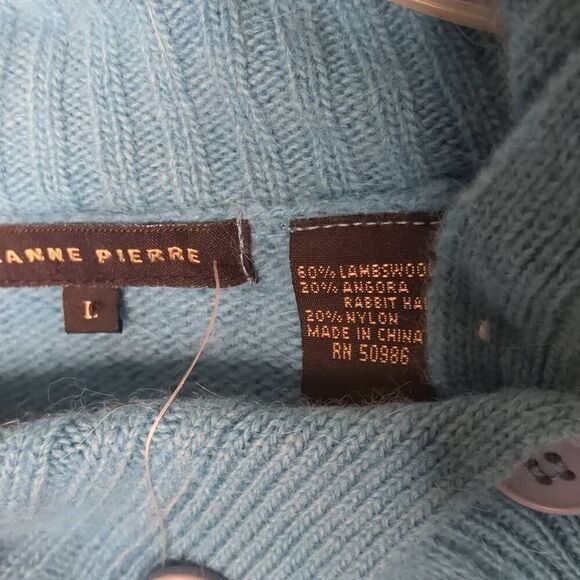 Vintage Deadstock Jeanne Pierre Lambswool Angora Blend Turquoise Aqua Button Cow - Picture 5 of 7